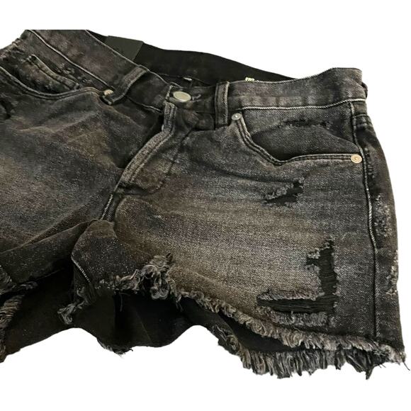 Blank NYC Shorts Womens 26 Washed Black Distressed Denim Mid Rise Button Fly NWT - Picture 7 of 16